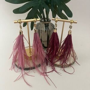 Pink and Burgundy Feather Earrings - Elegant Hippie Chic Festival Earrings